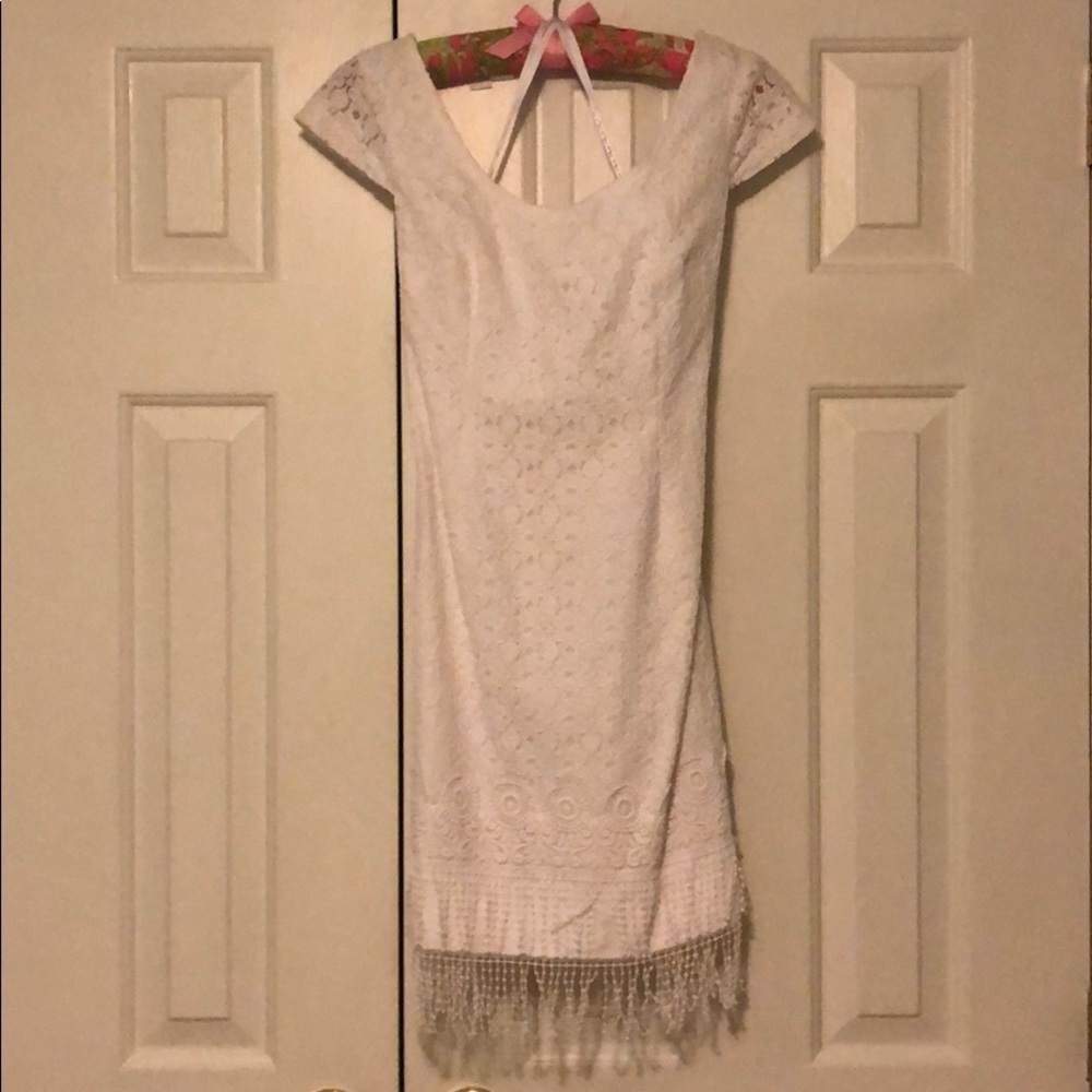 Lilly Pulitzer White Lace Shift Dress with Fringe